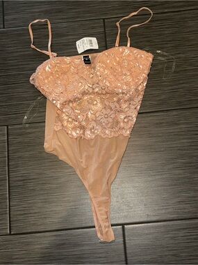 Windsor Rose Gold Lace Sequin Spaghetti Strap Bodysuit